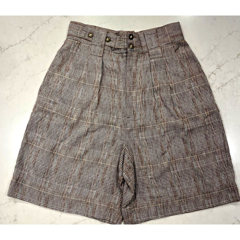 Vintage outback Red Tan Brown Blue Plaid High‎ Waisted Shorts Sz 12